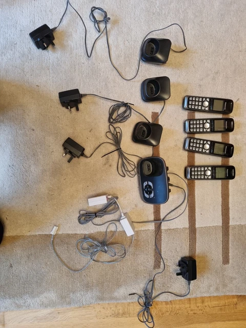 Panasonic KX-TG6521E x4 Handset Cordless Phone with Answering Machine. + cables