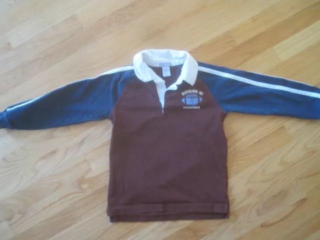 Boy GYMBOREE BURGUNDY w/ NAVY BLUE SLEEVES FOOTBALL COLLAR SHIRT GUC 6