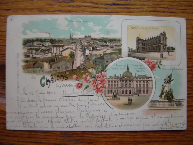 CPA Souvenir Châlons-sur-Marne Cathédrale Monument Carnot Hôtel de ville Châlons