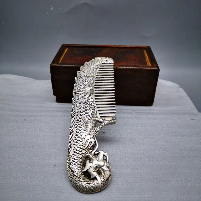 Old Chinese tibet silver handmade dragon comb statue a106