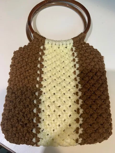 Womens Handmade Boho style Macrame Crochet Handbag Circle  Handles