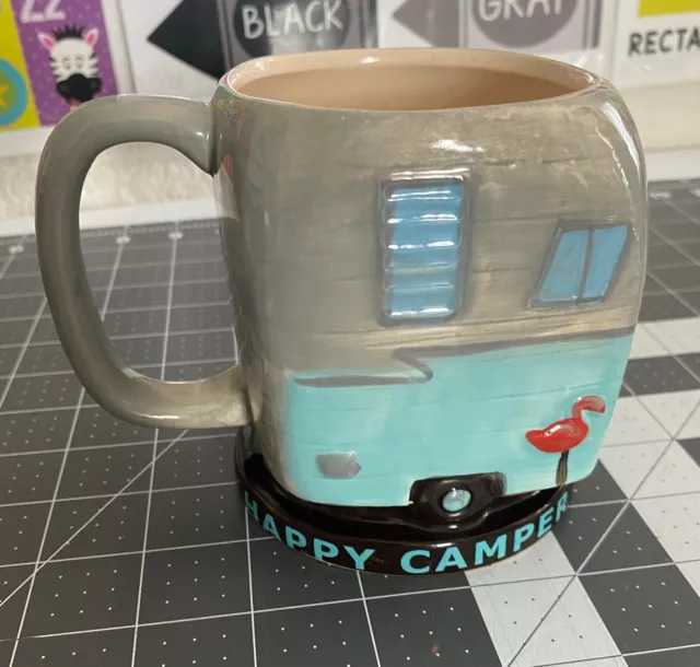 Happy Camper Coffee Cup Mug Lg Square Ceramic Vintage Camper Style - Big Mouth