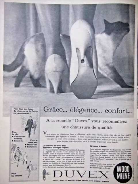 Publicité 1961 Chaussure Duvex Wood Milne Grace Elegance Confort - Chat Siamois