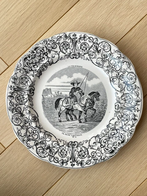 Assiette Ancienne En Faïence Signée Georges Dreyfus (Gédé), Thème Laboureur - Très Bel état