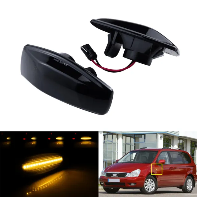 Pair For Kia Picanto 2010-2020 Dynamic LED Side Indicator Repeater Light Amber