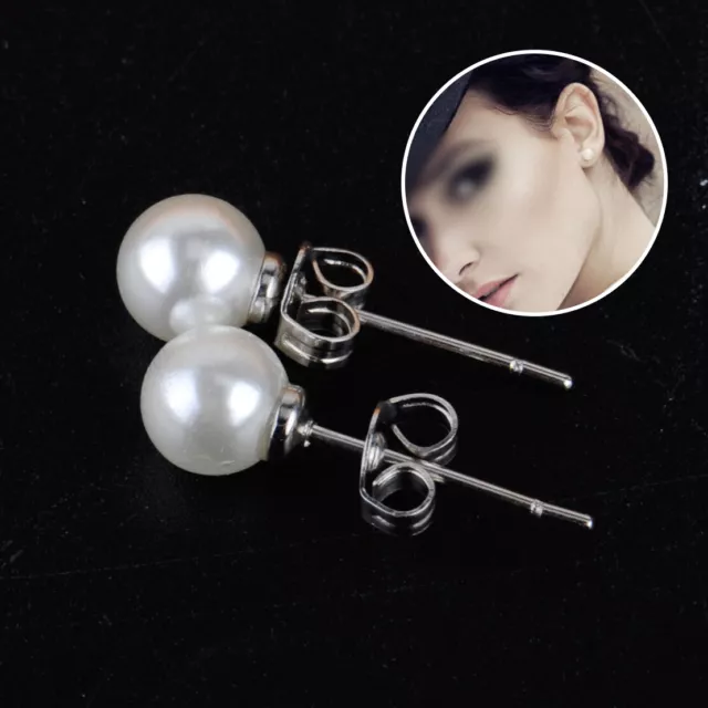 2X Classic Natural Sea Shell Pearl Bead Ear Stud Earring Sterling Silver 6mm lp