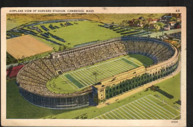 Old Postcard Harvard Stadium Airplane View Cambridge MA Boston MASS Cancel 1942