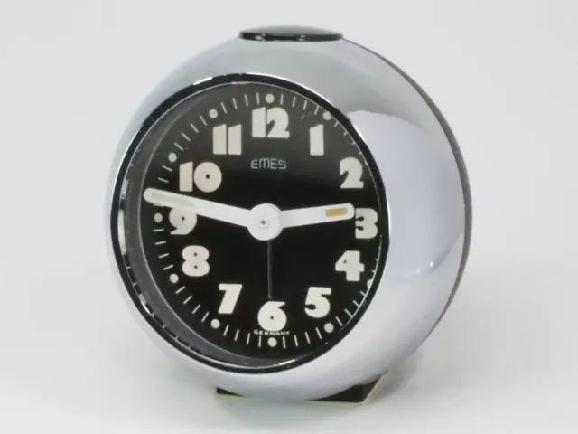 EMES alter Wecker mechanisch 70er silber 33-5722-27 Kugel Uhr OVP NOS; K85 346