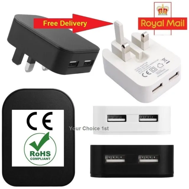 3 AMP Fast Dual Twin 2 Port USB Folding Charger UK Mains Wall Plug Adapter 3Pin