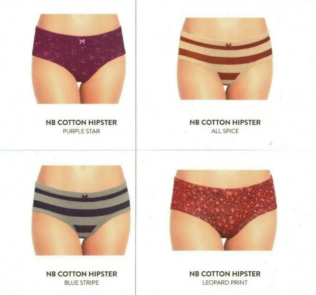 NO BOUNDARIES WOMEN'S Cotton Hipster Panties 4 Pack Colors & Size