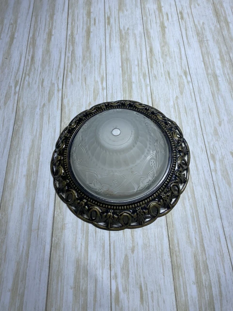 Light Fixture Ceiling Circular Floral Pattern Glass Pre Owned Multi Colored