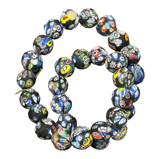 Beautiful Vintage Antique Central Asia Mosaic Glass Beads Strand Jewelry Making