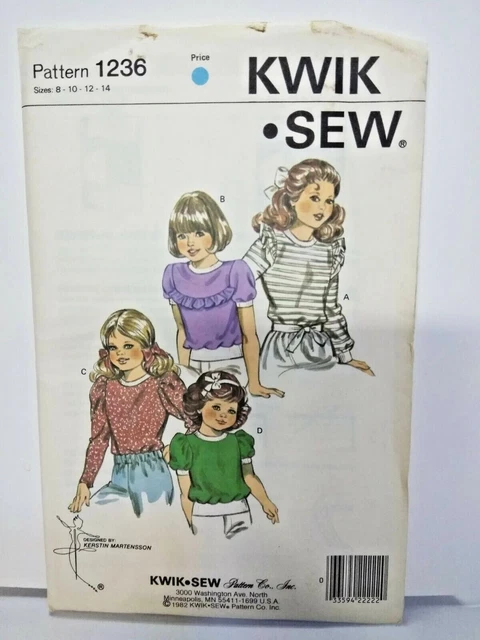 VINTAGE 1982 NEW KWIK SEW Sewing Pattern #1236 - Size 8 10 12 14 Girls TOP