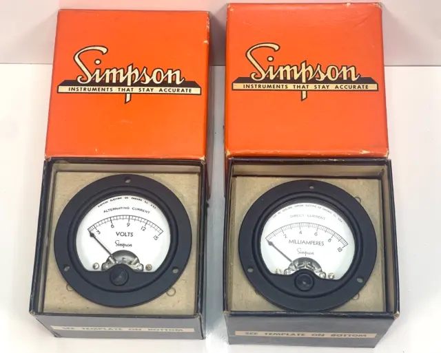 Lot of 2 Simpson Volts 0-15 AC and Milliamperes 0-10 DC Panel Meter