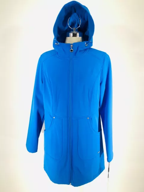 Calvin Klein NWT BLUE Hooded 4-WayStretch Water-Resistant Softshell Raincoat S