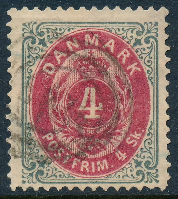 Denmark Scott 18/AFA 18, 4 sk grey/red Bicolour, F+ used, Frame RM2A