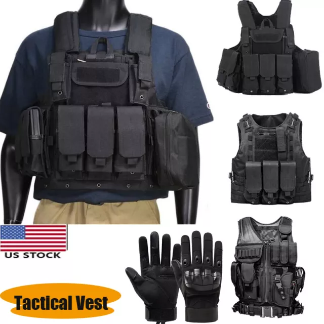 MENS MILITARY TACTICAL Vest MOLLE Assault Plate Carrier Combat Play ...