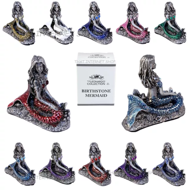 Pewter Mermaid Birthstone Collectible Magical Gemstone Home Ornament Gift Boxed