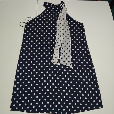 Zara Basic Collection Navy Blue White Polka Dot Sleeveless Dress Small