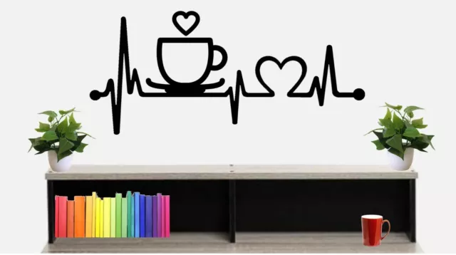 Coffee Cup Heartbeat Lifeline Wall Decal Expresso Bean Grinder Java Latte BG 499