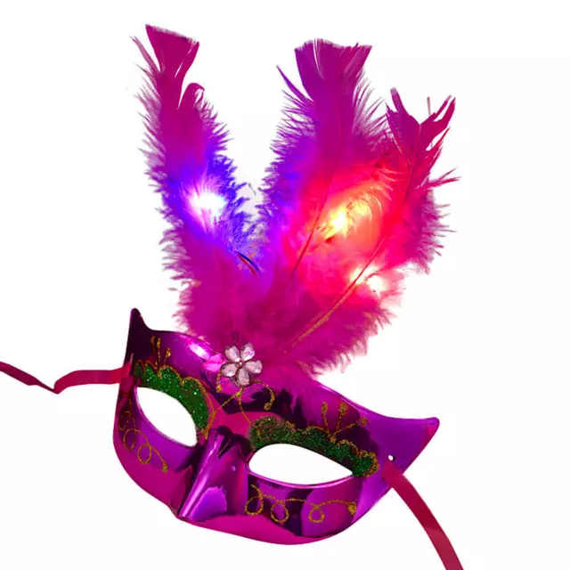 LED Maskerade VENEZIA mit Federn / venezianische Maske mit leuchtend u. blinkend