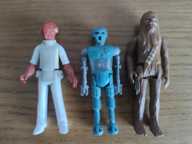 🟢 KENNER - Lot Star Wars 2-1B 1980 + Chewbacca 1977 + Ackbar 1982 Vintage Rare