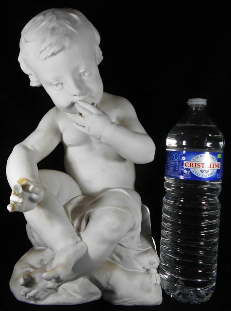Grand Biscuit Enfant Assis En Porcelaine Sculpteur Henri Honoré Plé 1853-1922