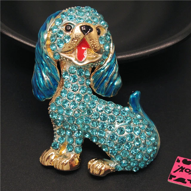 New Blue Bling Cute Dog Puppy Crystal Fashion Women Charm Brooch Pin Gifts
