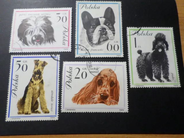 POLOGNE POLSKA, LOT timbres THEME CHIENS, oblitérés, POLAND STAMPS