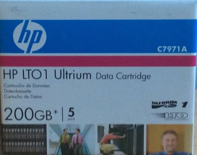 LTO-1 Ultrium 200Gb RW Data Cartridge P/N: C7971A Brand New (x5 per box) (b)