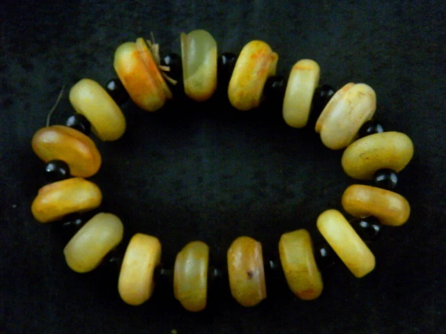 Fine Chinese Old Jade Disc Beads Prayer Bracelet PP111