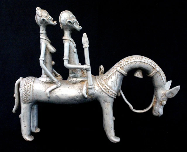 Art African - Large Couple Cavaliers Cast-Iron Aluminium Lobi - 39 CMS