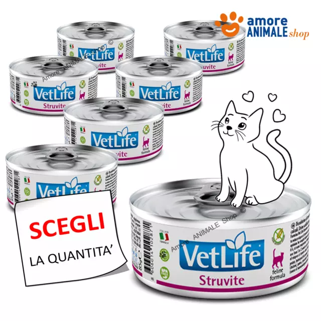 Farmina Cat VET LIFE → Lattine da 85 gr - STRUVITE -  Umido Per Gatto, Gatti