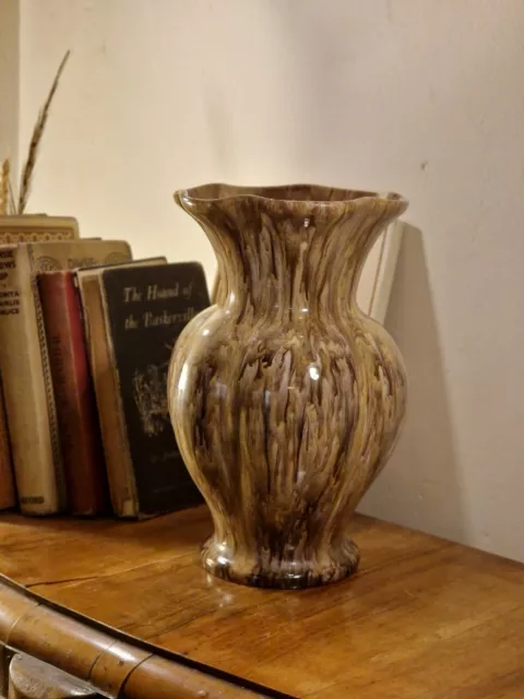 Fabulous Large Vintage Studio Pottery Marbled Earth Tones Drip Glaze Vase