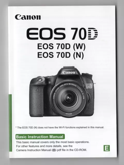 Canon EOS 70D Genuine DSLR Camera Instruction Manual / User Guide In English