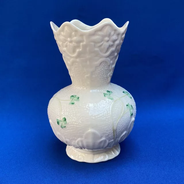 Vintage Belleek Irish Shamrock Bulbous Shape Vase - 7th Mark 1980-1993