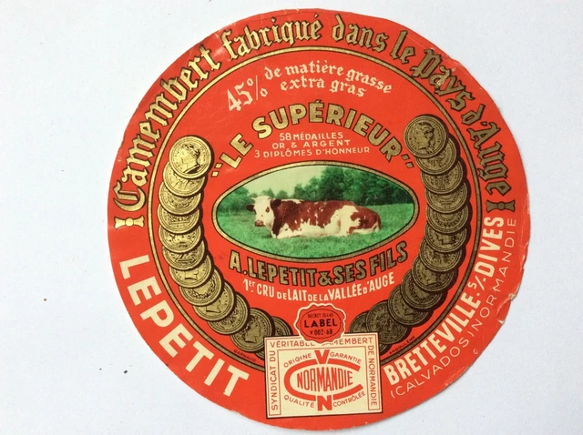 Ancienne étiquette de fromage Camembert Lepetit et ses Fils Breteville s Dives