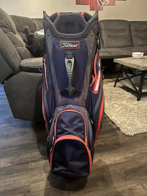 Titleist Staff Golf Bag 14 Way 10 Zippers - Navy, Red, And White. Good Condition