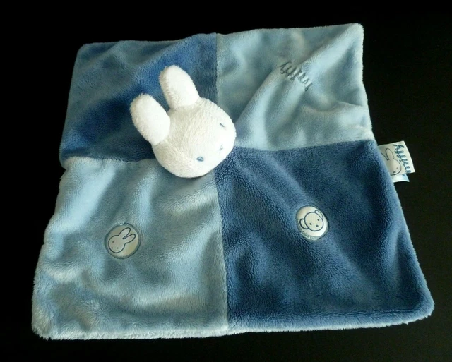 12- Doudou Plat Carre Lapin Miffy Amie De Kitty Bleu Blanc Carre Etat Quasi Neuf