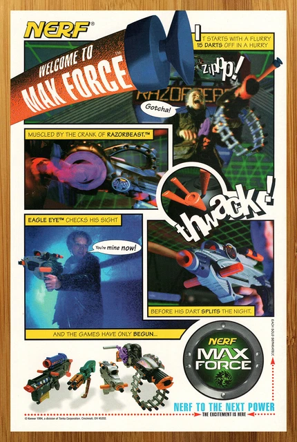 1994 NERF Max Force Guns Vintage Print Ad/Poster 90s Kid Classic Fun Promo Art