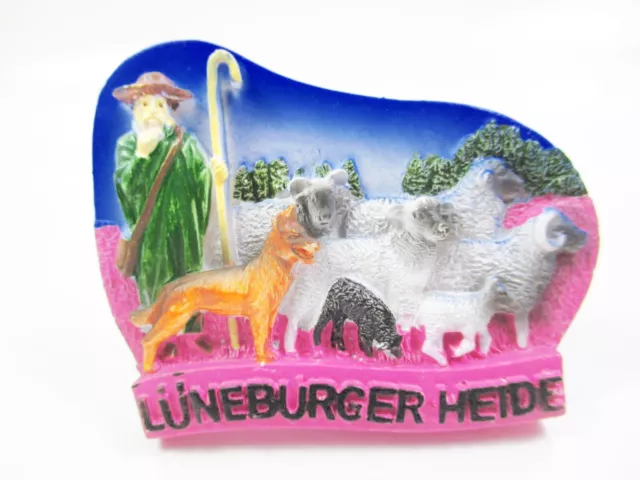 Lüneburger Heide Poly Magnet Germany Souvenir Schaafe Schäfer Hirte Hund Neu