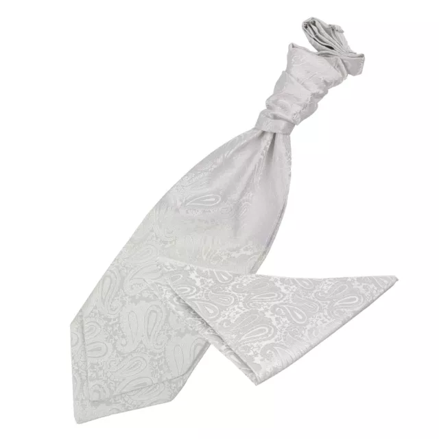 Ivory Woven Floral Paisley Wedding Mens Cravat Handkerchief Set by DQT