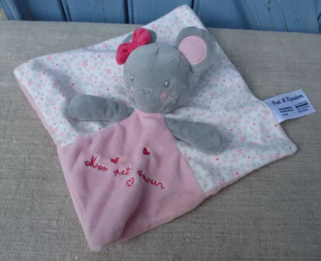 Doudou plat SOURIS GRISE ET ROSE Pat et Ripaton La Halle