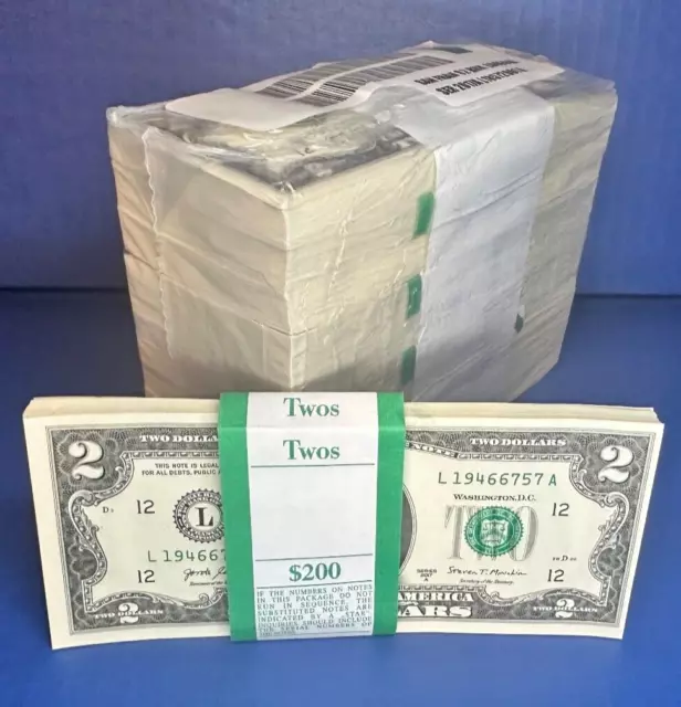 Lot of 5 NEW Crisp Sequential Two Dollar Bills Gem Unc $2 Notes REAL MONEY