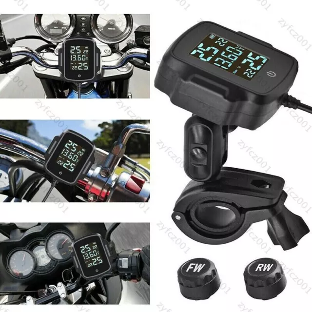 Wireless TPMS Motorcycle Tire Pressure Monitoring System LCD Fit Motorbike Bike