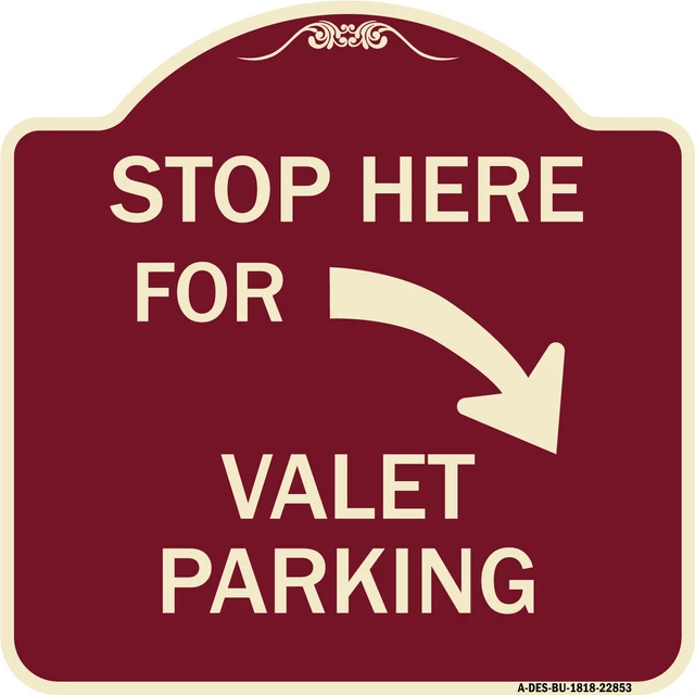 SignMission Designer Series - Stop Here for Valet Parking (Right Arrow) Burgundy