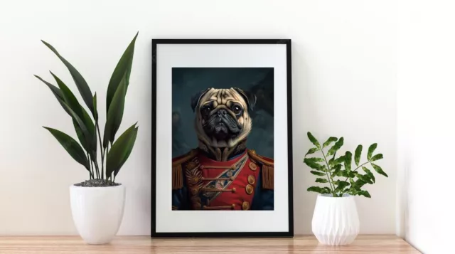 A4 Military Pug In Style  Music Film Art Retro Poster  Culture Print