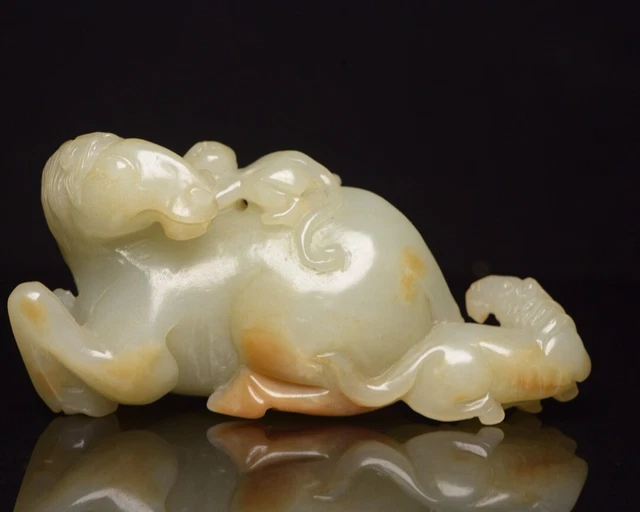 Chinese Exquisite Handmade Monkey Horse Carving Hetian Jade Statue
