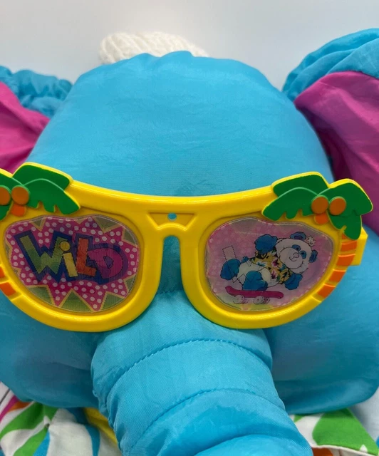 VTG 1987 Fisher Price Puffalumps 17" Stuffed Plush Elephant w/ Sunglasses & Card 5
