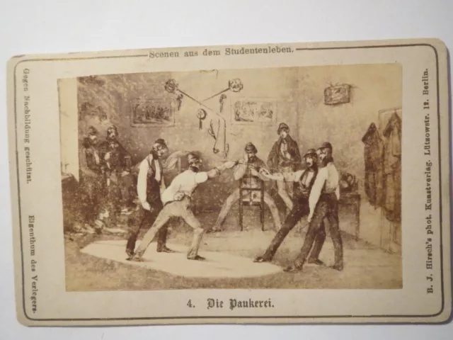 Mensur - Scenen aus dem Studentenleben Die Paukerei -um 1900 - CDV / Studentika